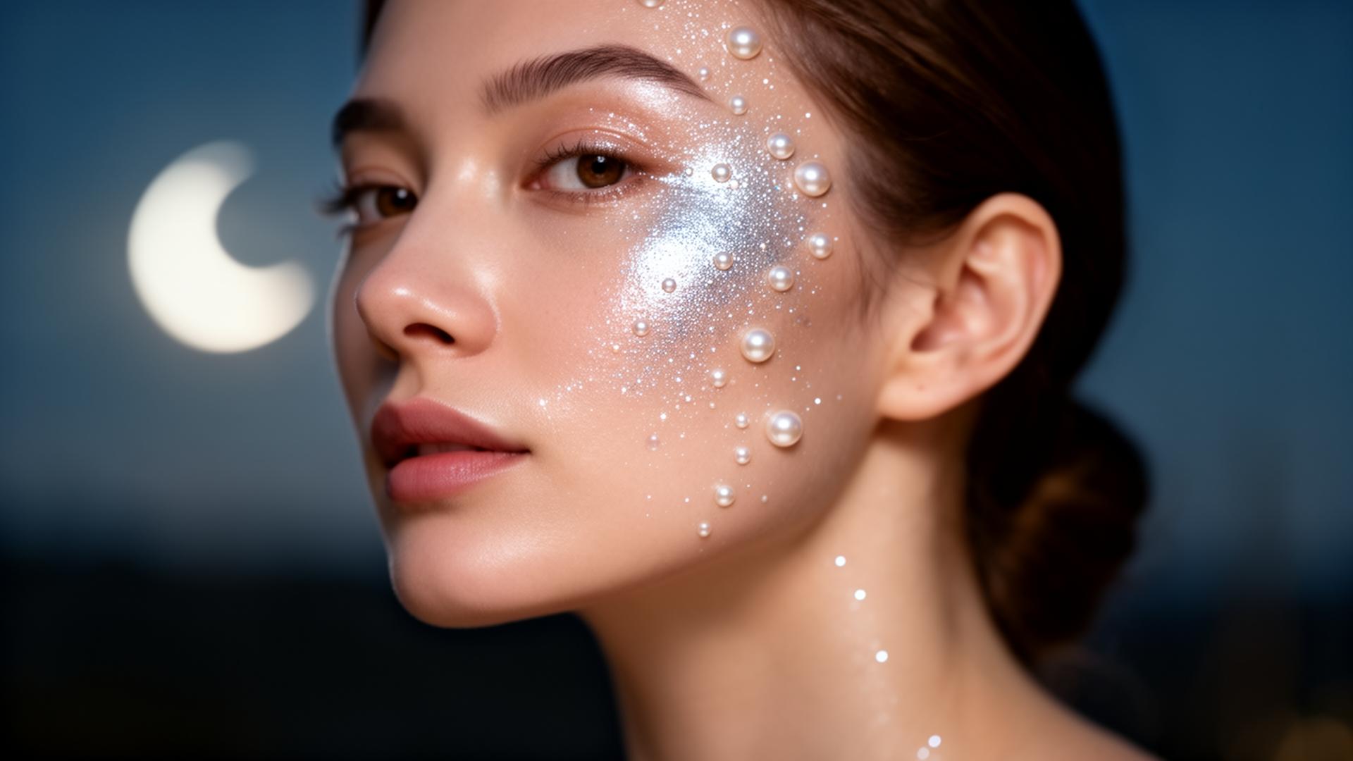 Glowing dewy skin lit by moonlight